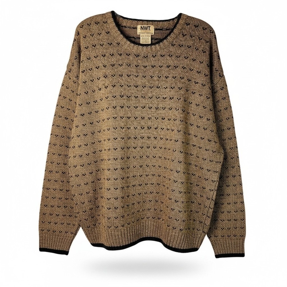 Northwest Territory Brown Geometric‎ Ramie Wool Knit Crewneck Sweater L Vintage
